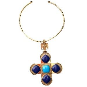Lacquered brass, Lapis, and Turquoise Rainey Necklace by Addison Weeks